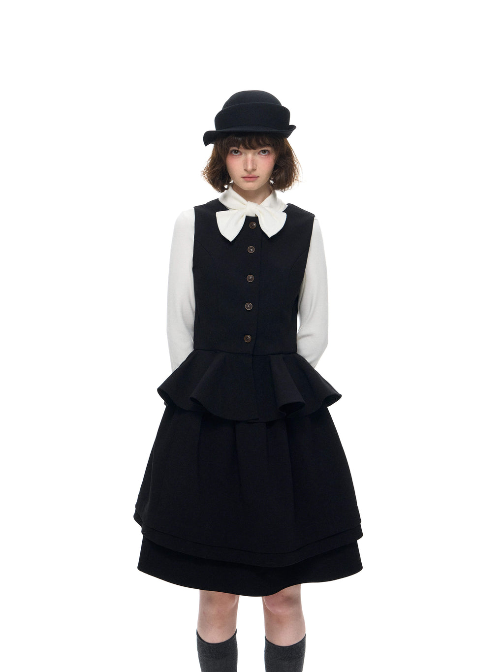 Romance Nanci White Bow Collar Lace Long Sleeve