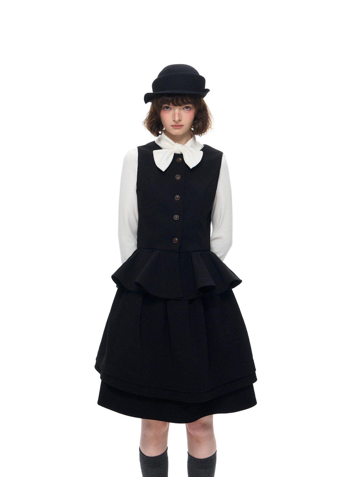 Romance Nanci White Bow Collar Lace Long Sleeve