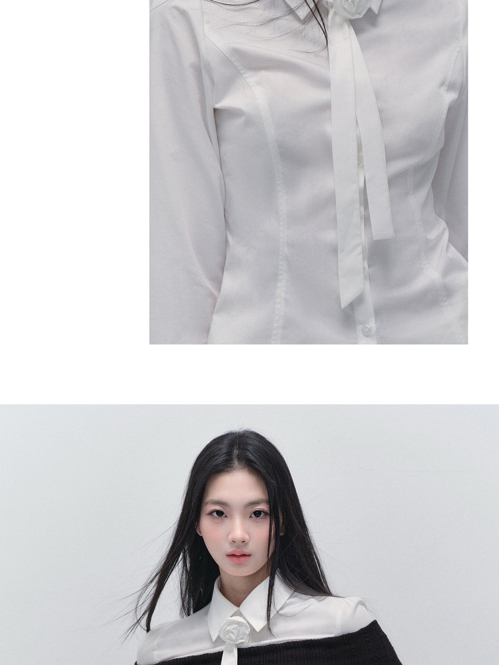 Tailored Shirt With Removable Rose Tie And Skirt