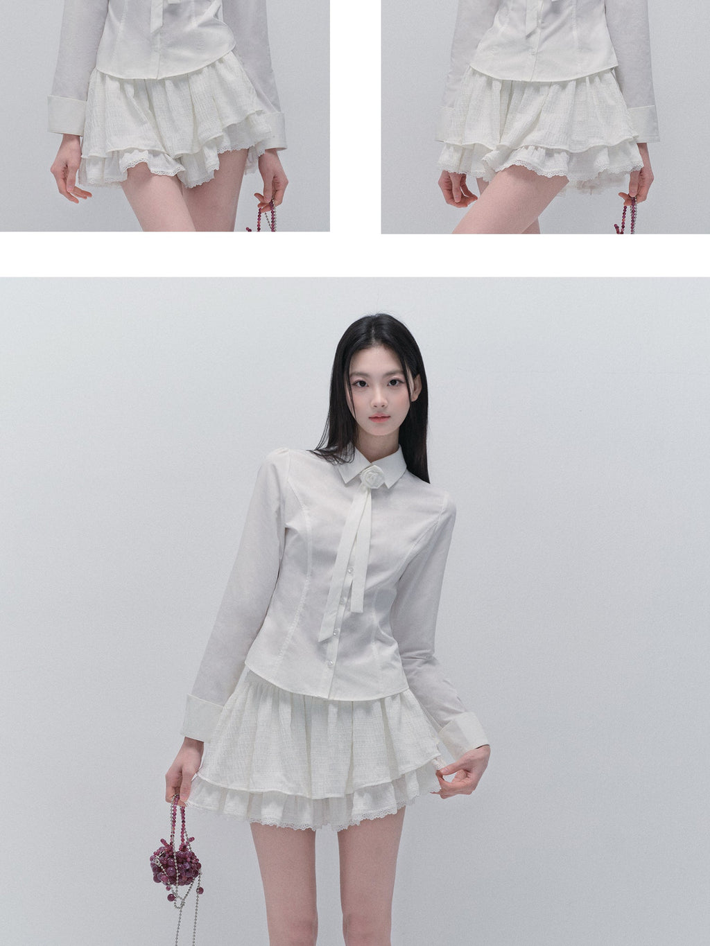 Tailored Shirt With Removable Rose Tie And Skirt