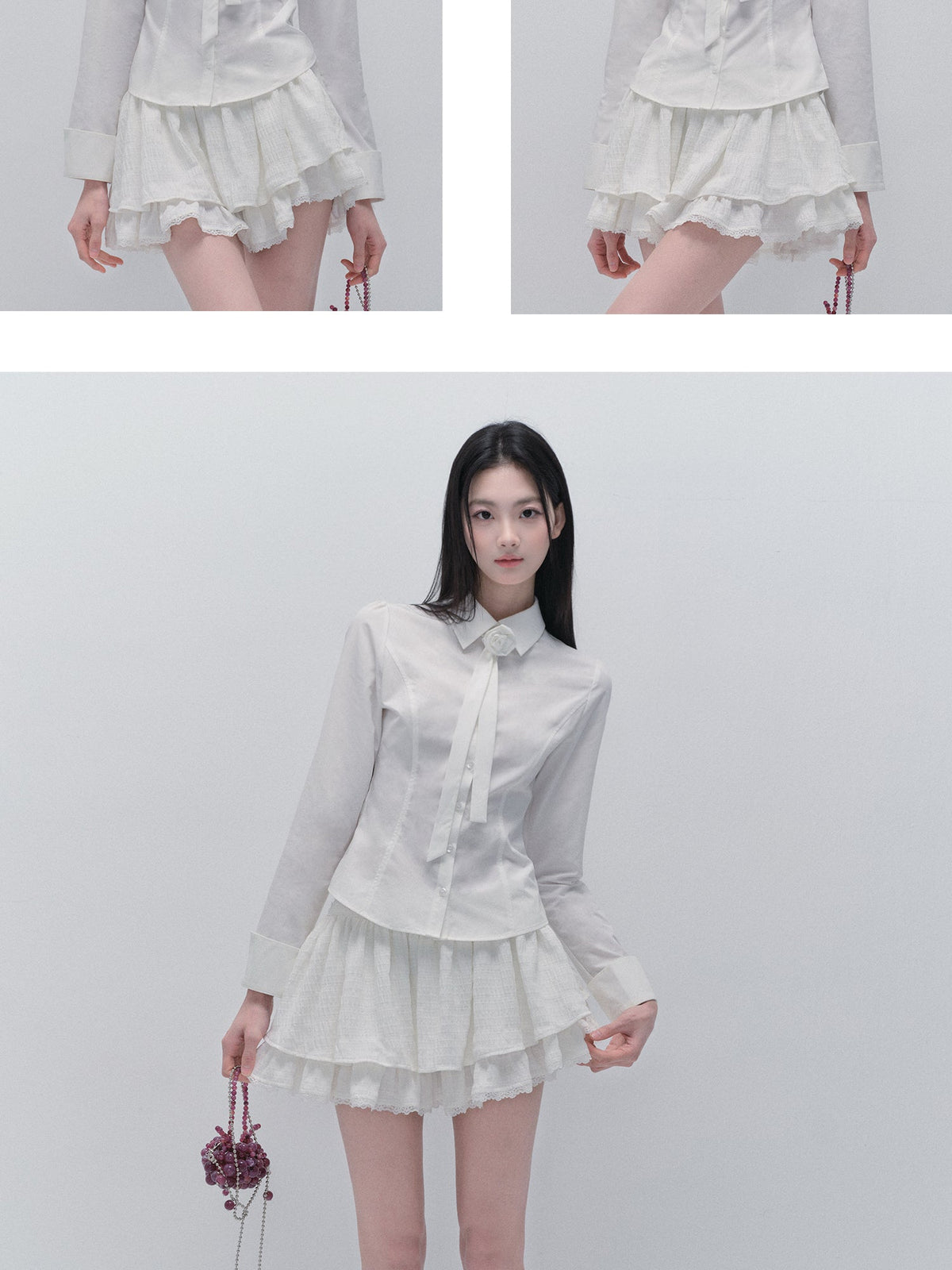 Tailored Shirt With Removable Rose Tie And Skirt