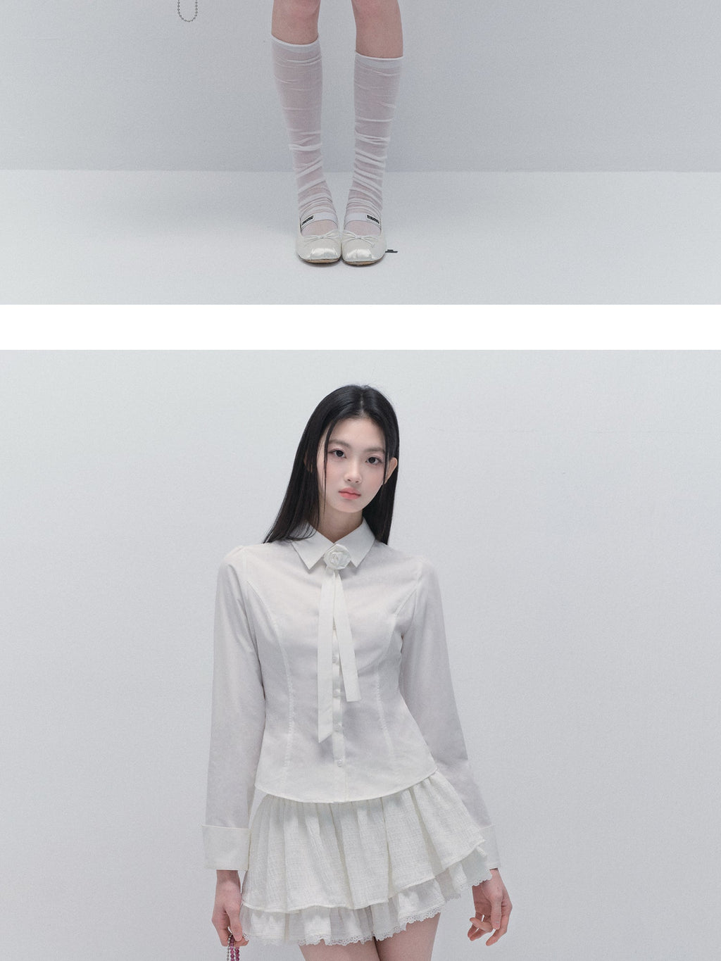 Tailored Shirt With Removable Rose Tie And Skirt