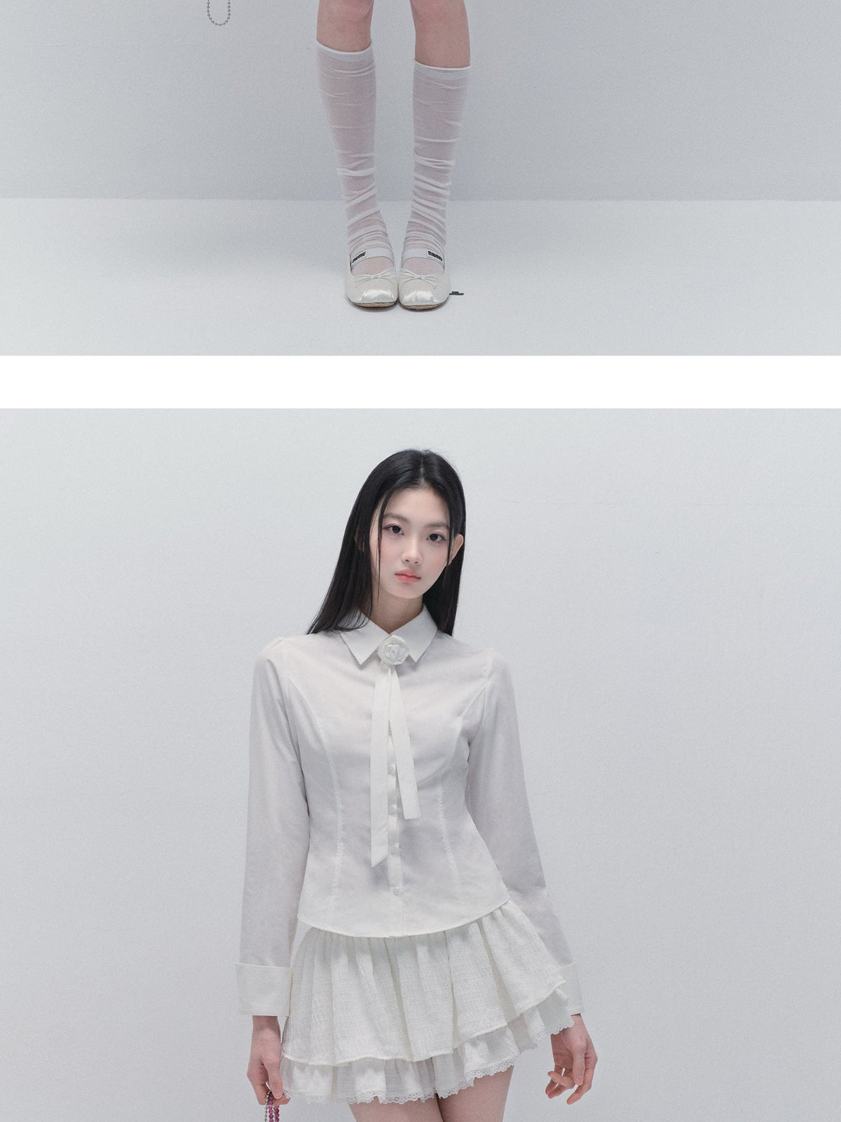 Tailored Shirt With Removable Rose Tie And Skirt