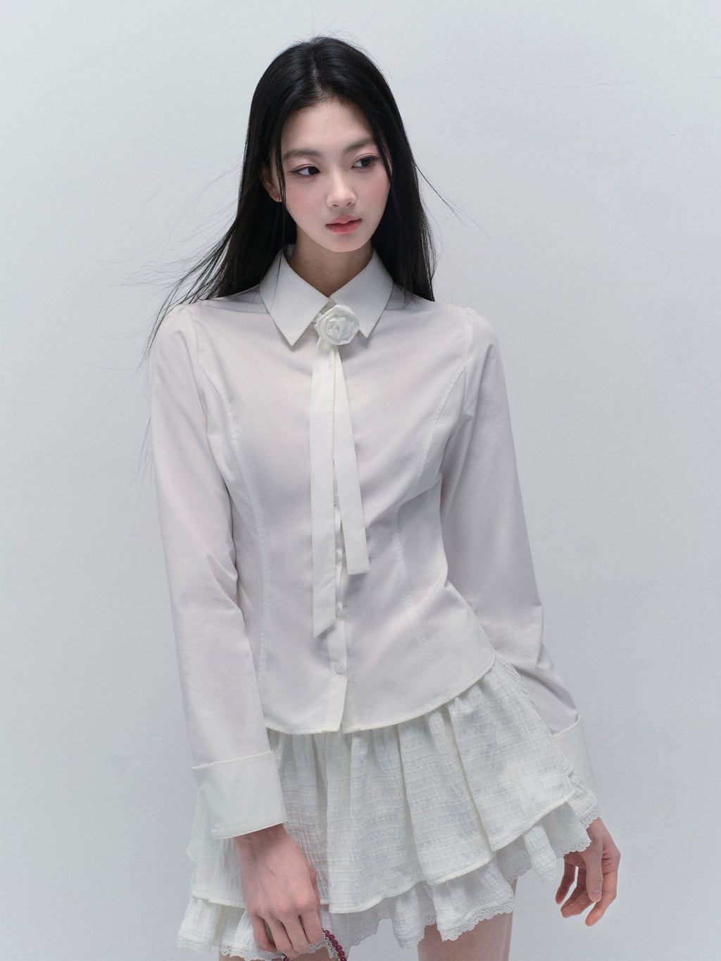 Tailored Shirt With Removable Rose Tie And Skirt