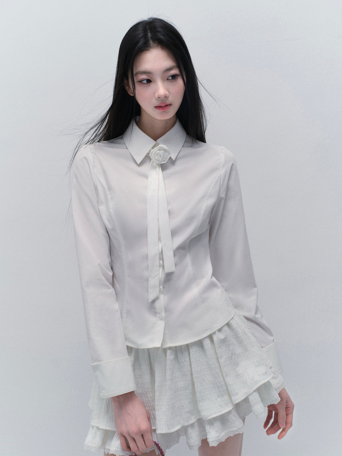 Tailored Shirt With Removable Rose Tie And Skirt