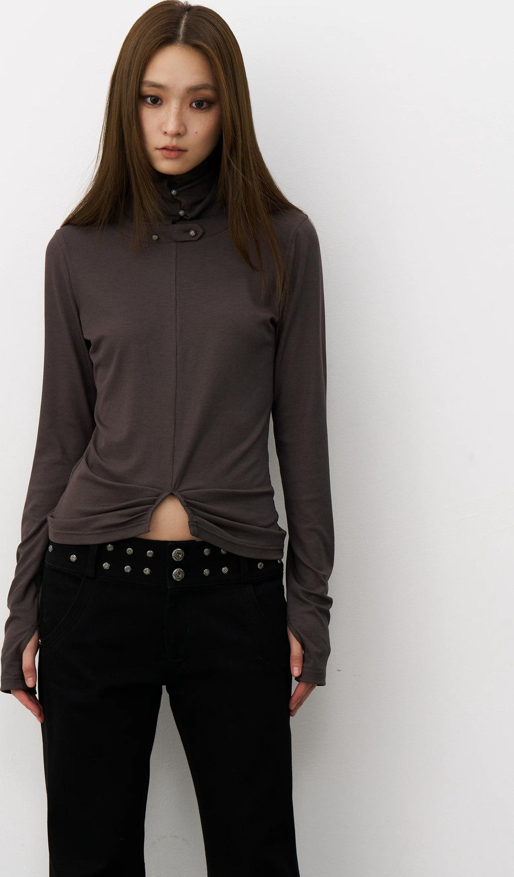 THELIGHT | RETRO PLEATED HIGH NECK T-SHIRT【ID:TN00108】