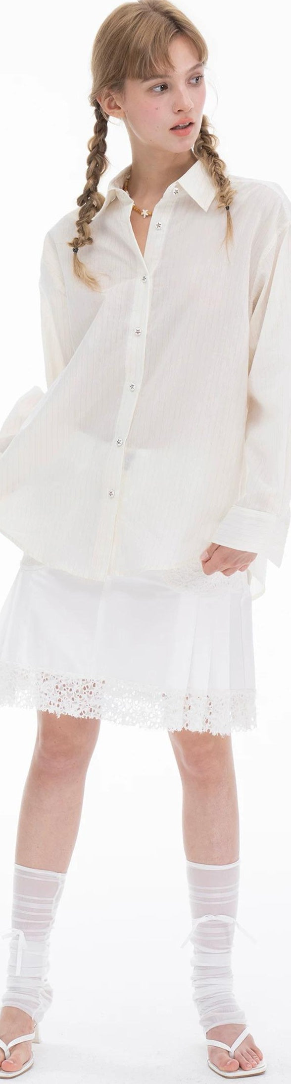 THELIGHT | SLEEK STRIPE DRILLED LONG SLEEVE SHIRT【ID:TN00113】