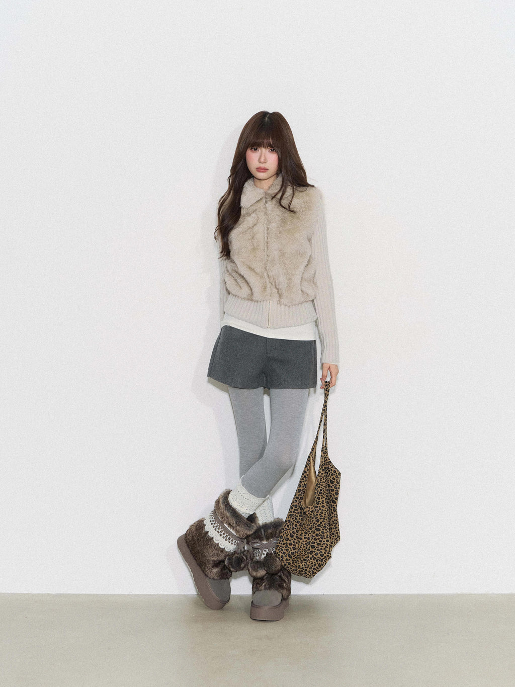 THELIGHT | FURRY SPLICED SHORT COAT【ID:TN00095】