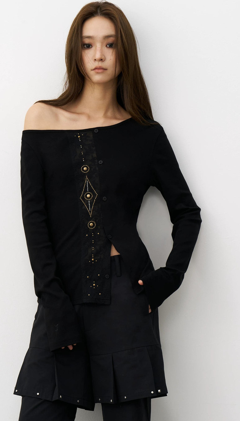 THELIGHT | GEOMETRIC BEADED LONG SLEEVE T-SHIRT【ID:TN00100】