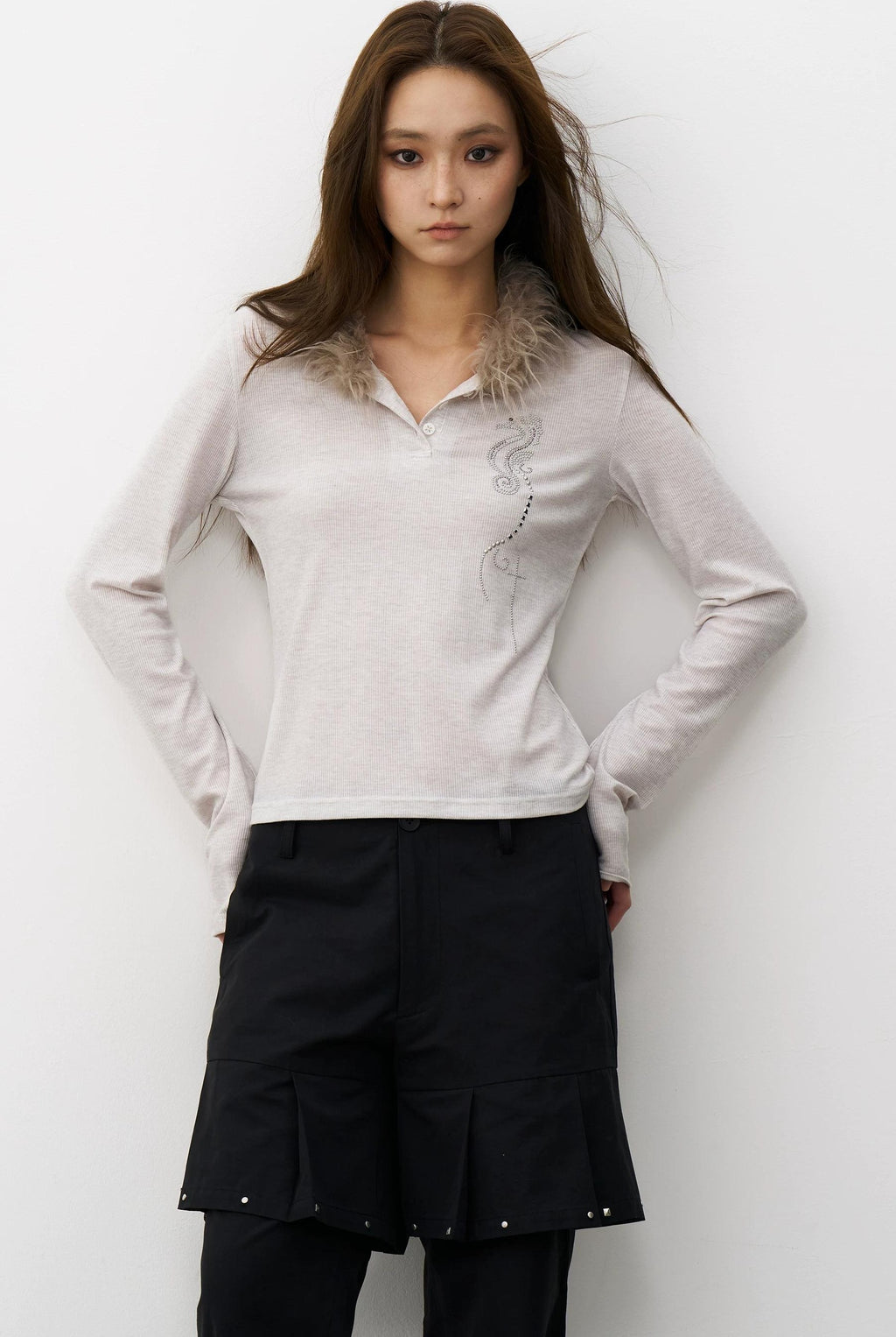 THELIGHT | VINTAGE HENLEY COLLAR TOP【ID:TN00103】