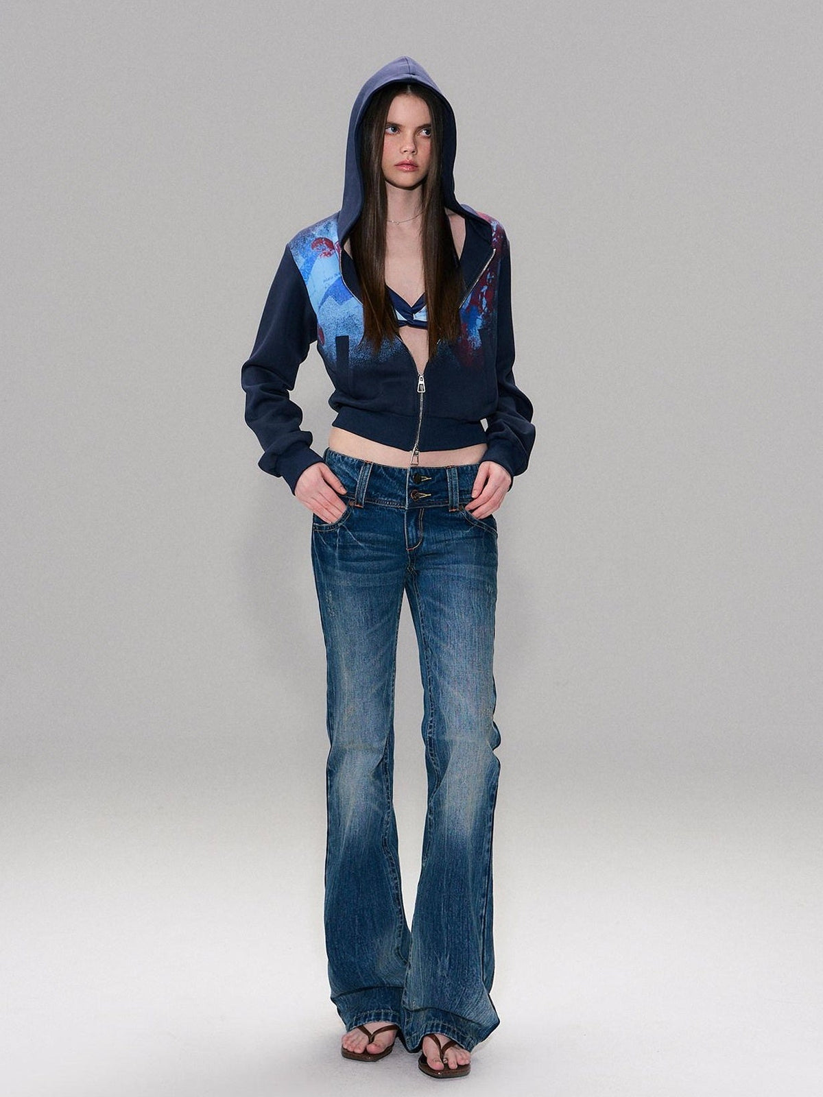 Slight Stretch Low Rise Slim Cotton Casual Women Deep Blue Straight Leg Jeans