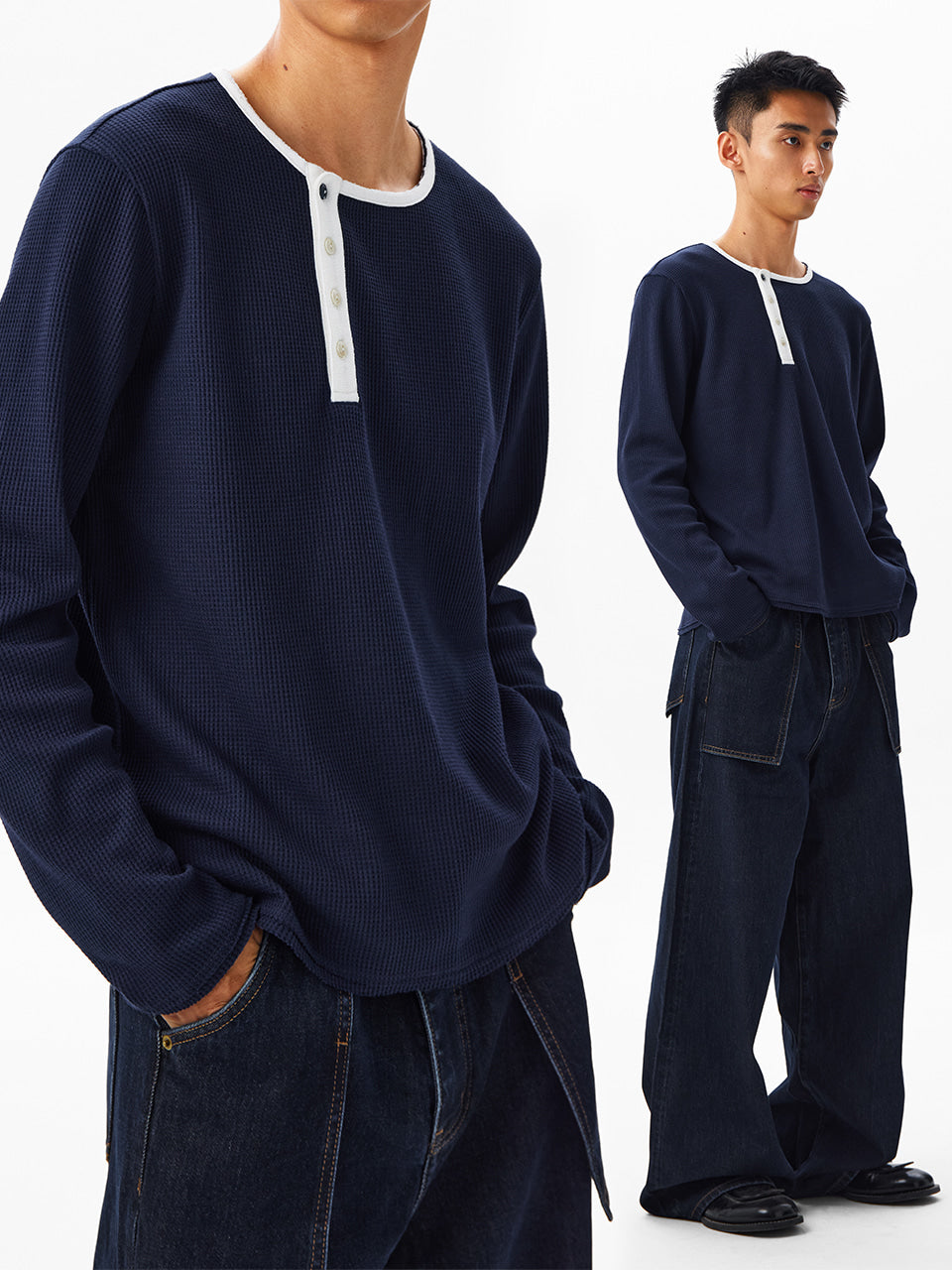 CryingCenter Button Round Neck Long Sleeve