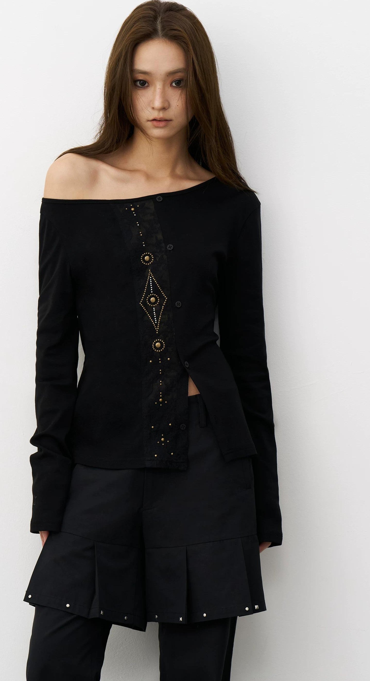 THELIGHT | GEOMETRIC BEADED LONG SLEEVE T-SHIRT【ID:TN00100】