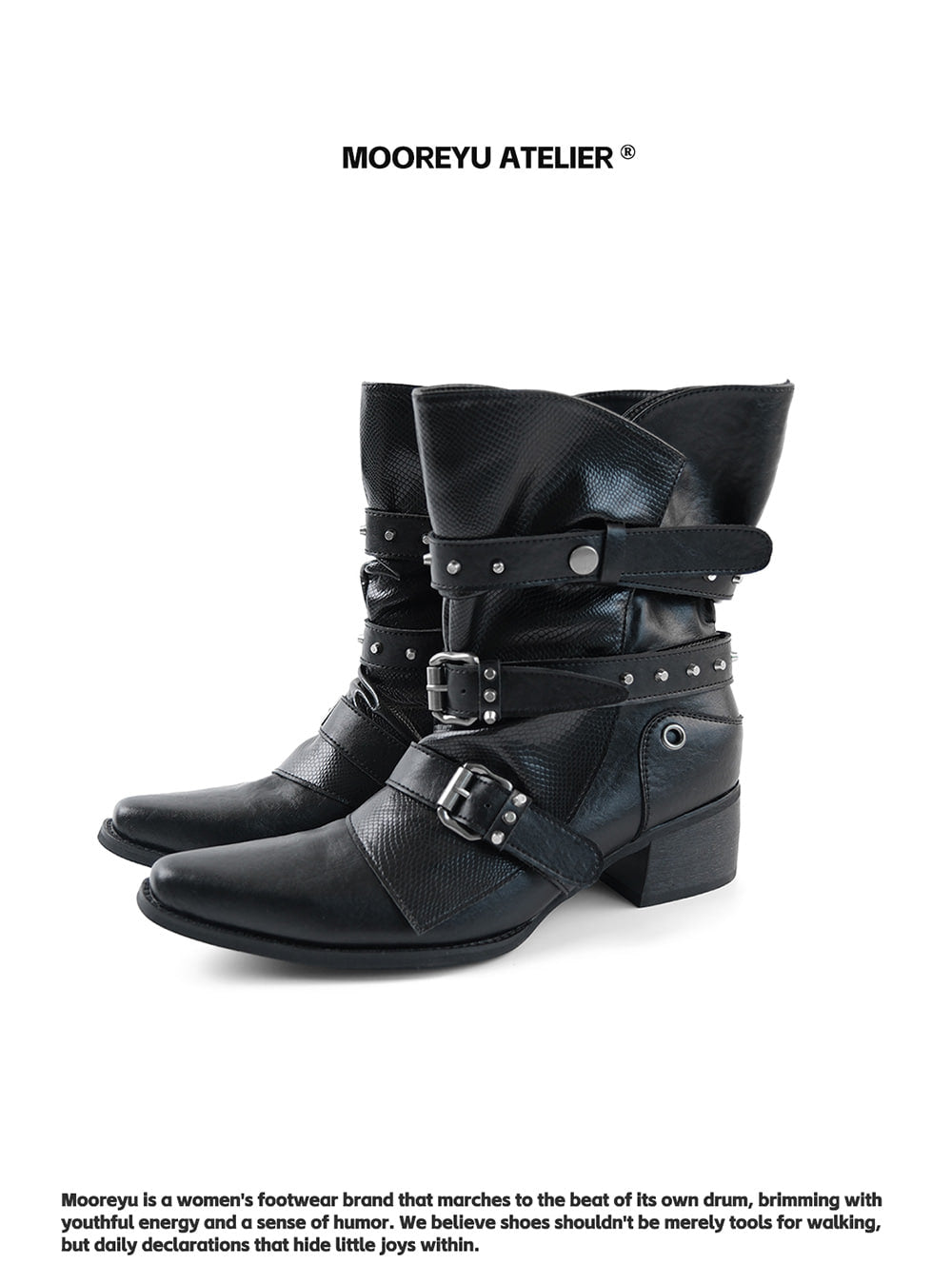 Edgy Pointed Chunky Heel Riding Boots