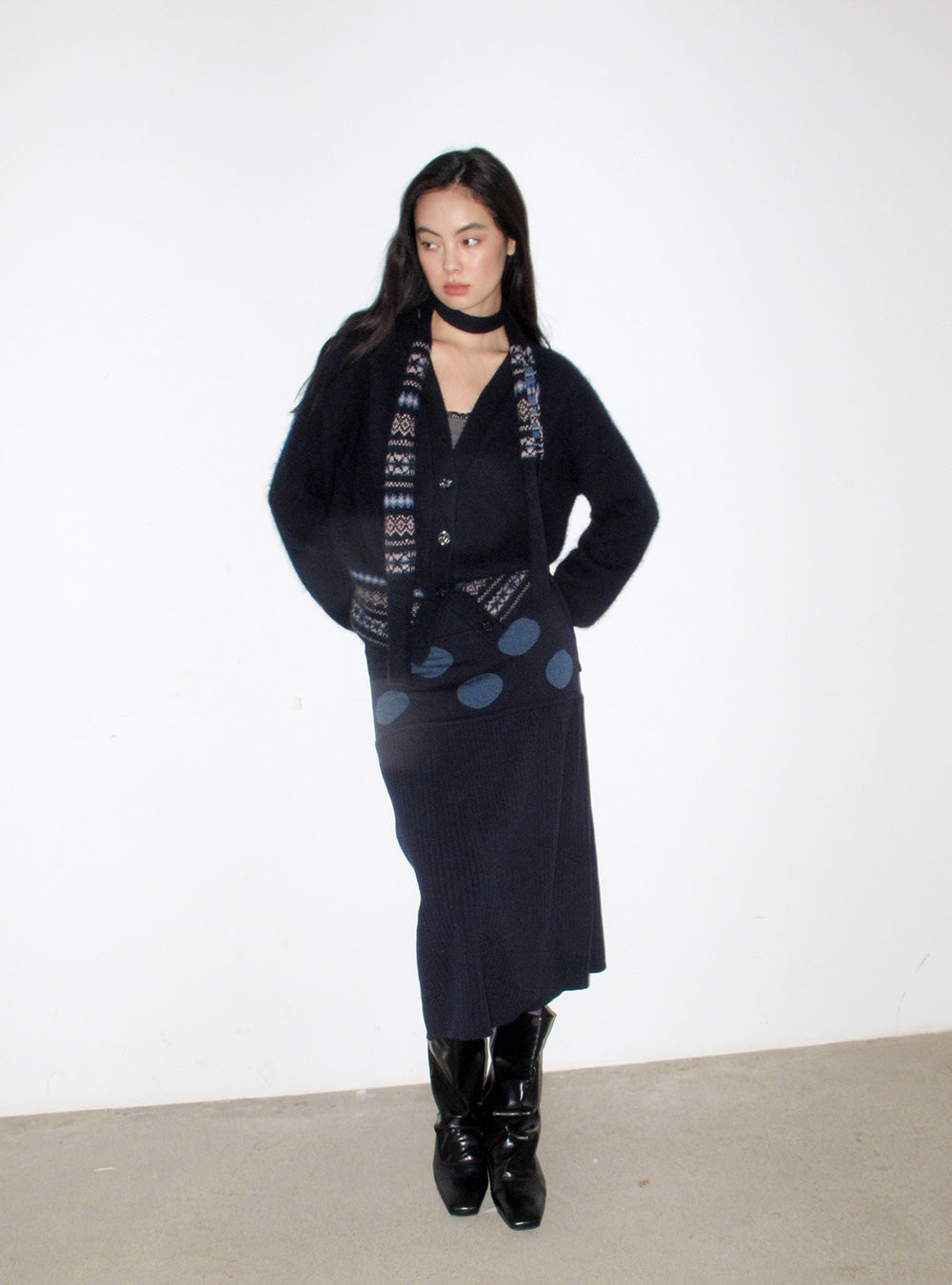 Stretchy Wool Polka Dot A-Line Skirt