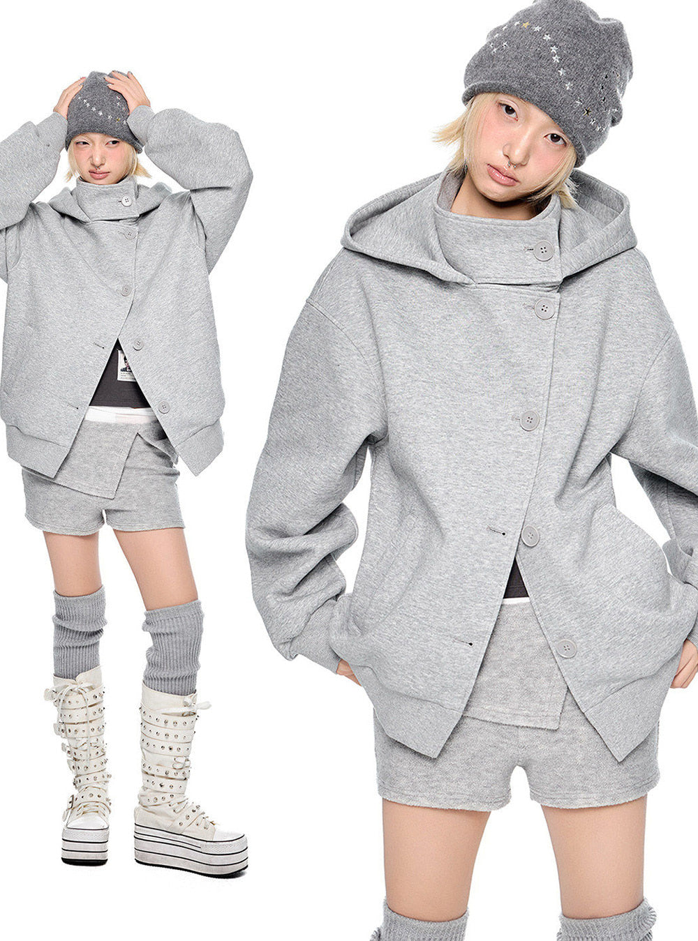 Noir Hood Button Jacket (4color)