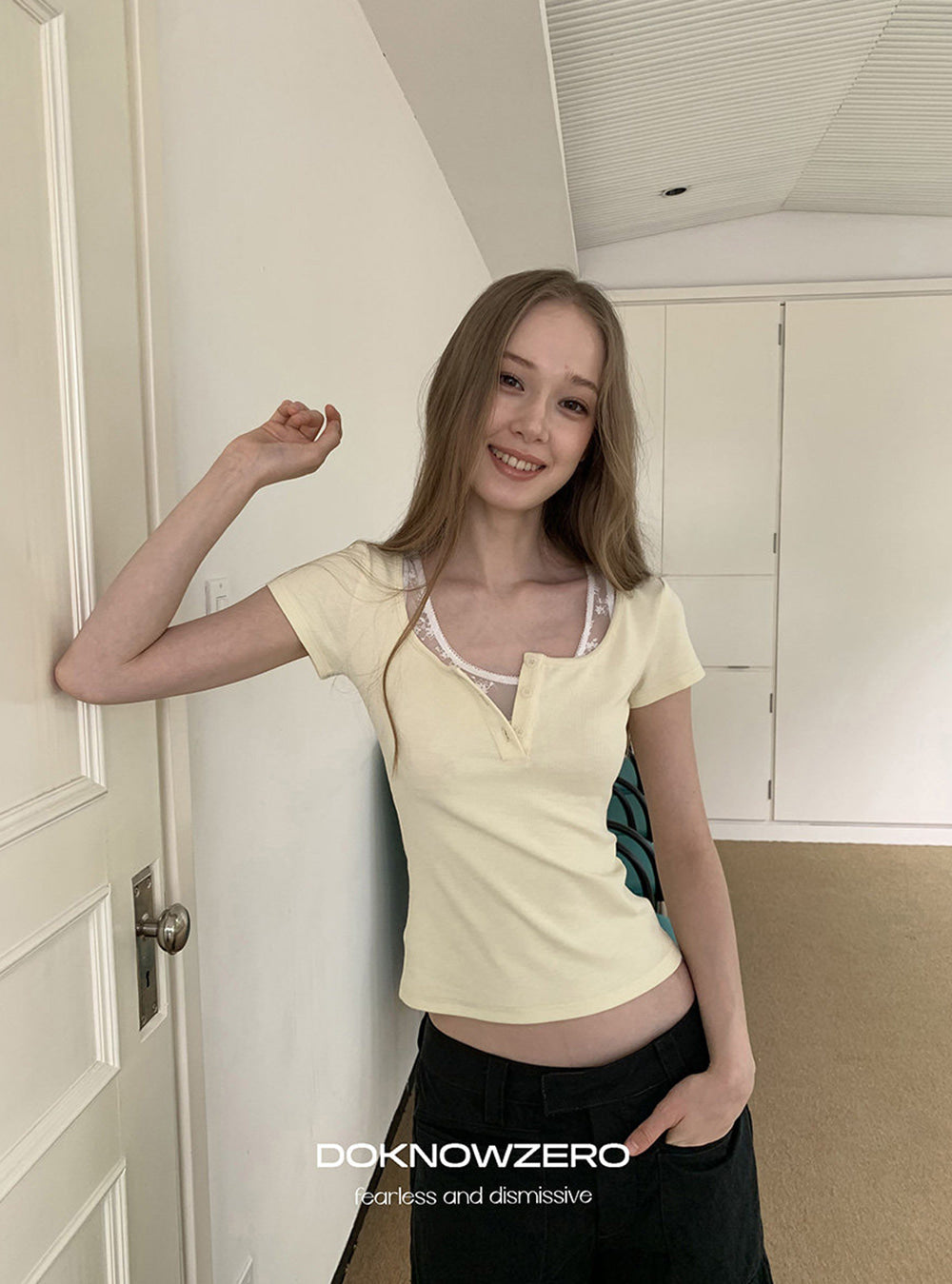 Lemon Lace Henley Top