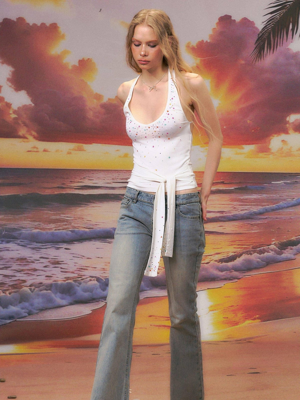Sexy Backless Modal Cropped Halter Slim Fit Unlined Moonlight White Camisoles