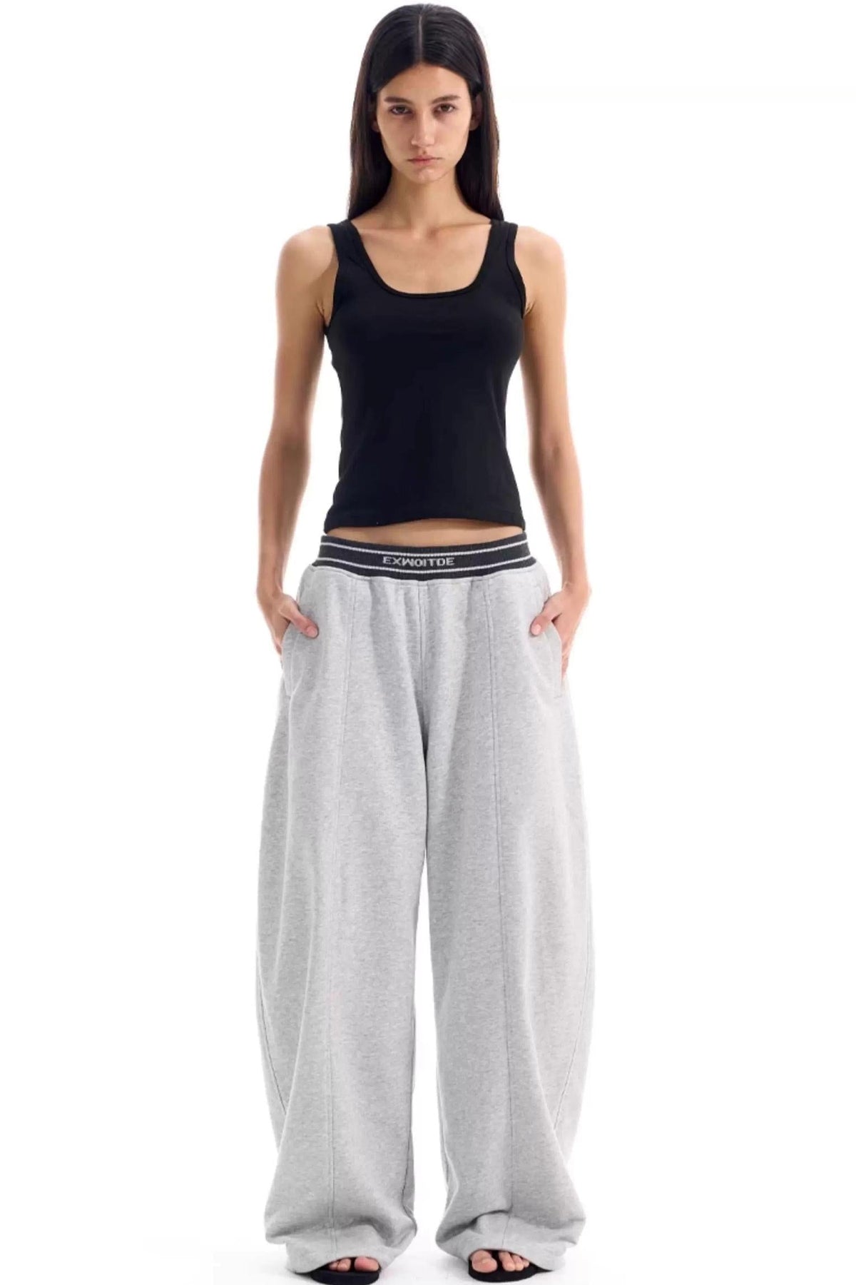 Contrast Ribbed Wide-Leg Pants