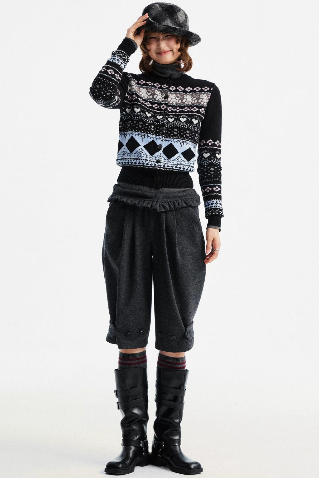 Retro Bear Jacquard Wool Cardigan