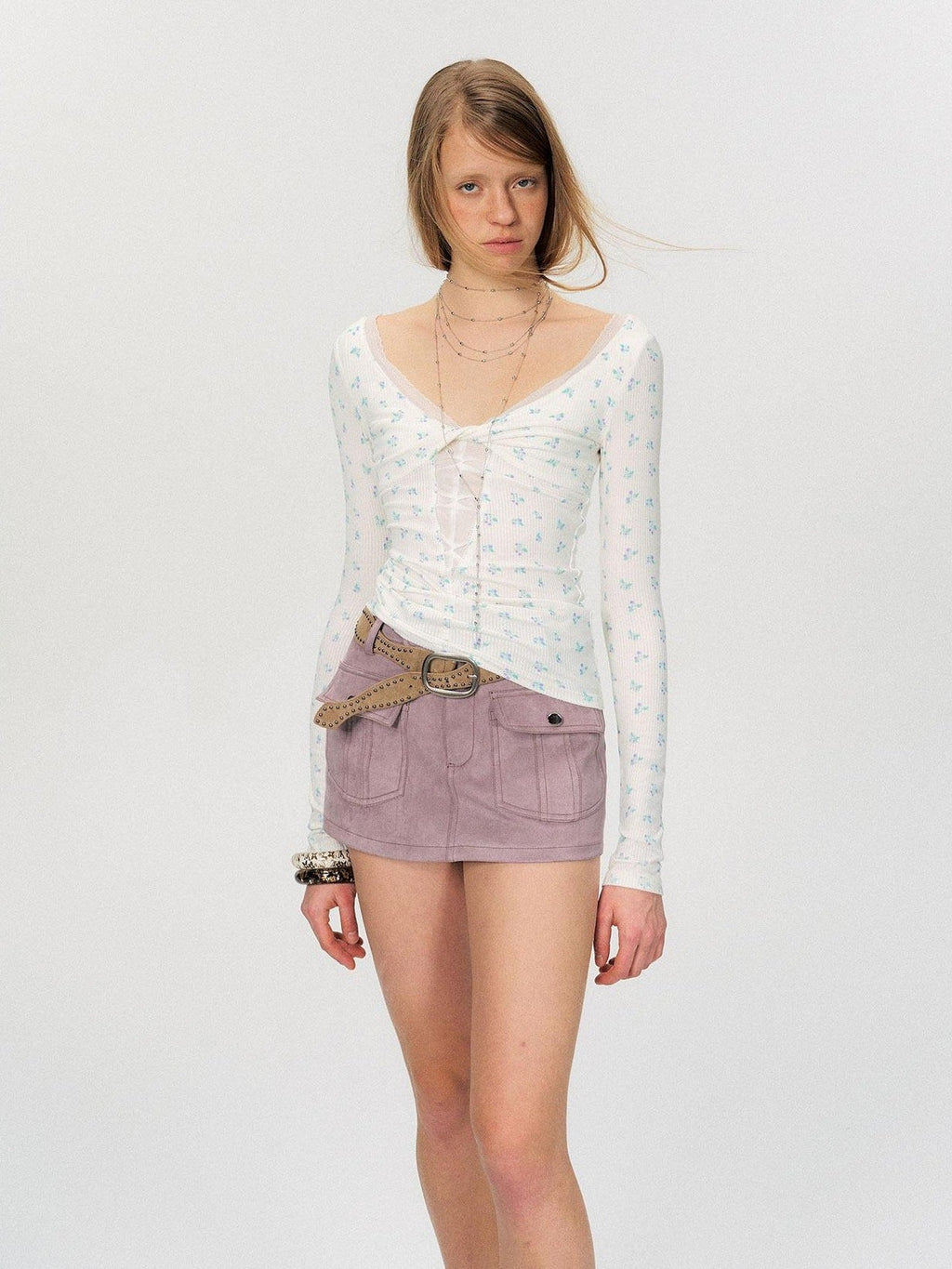 Sexy Mesh Floral Spliced Fitted Womens Stretch Long Sleeve Crop Tops