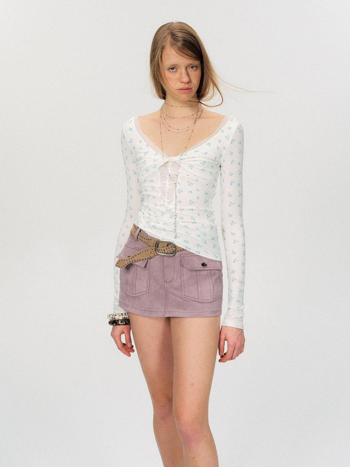 Sexy Mesh Floral Spliced Fitted Womens Stretch Long Sleeve Crop Tops