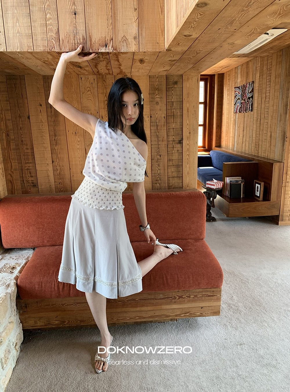 Dot Shirring Waist Top