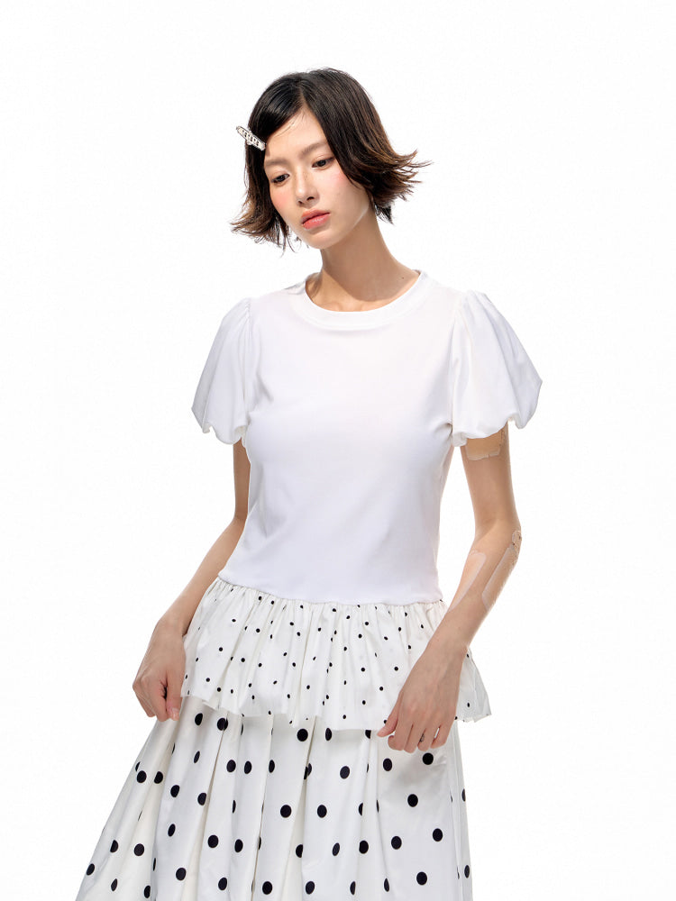 Romance Nanci Dot Lace Puff Sleeve Top