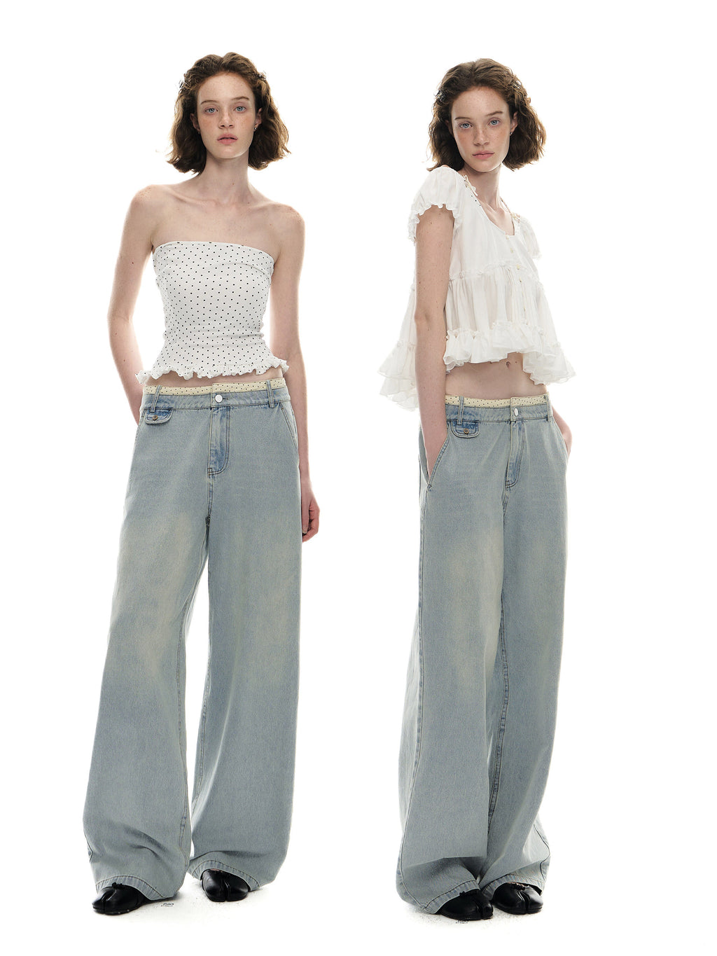 Romance Nanci Contrast Waist Low-Rise Straight Jeans