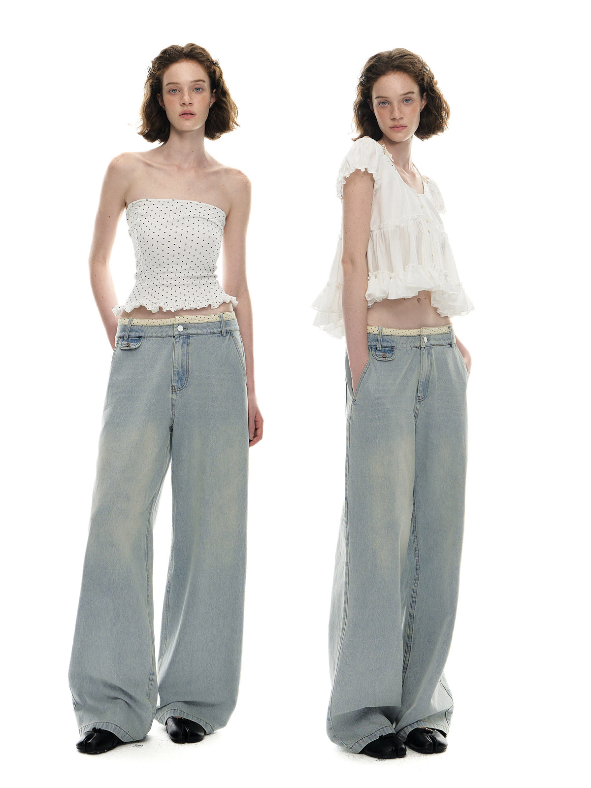 Romance Nanci Contrast Waist Low-Rise Straight Jeans