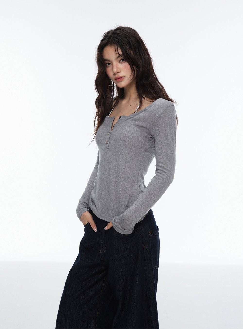 Uline Button Neck Top (3color)