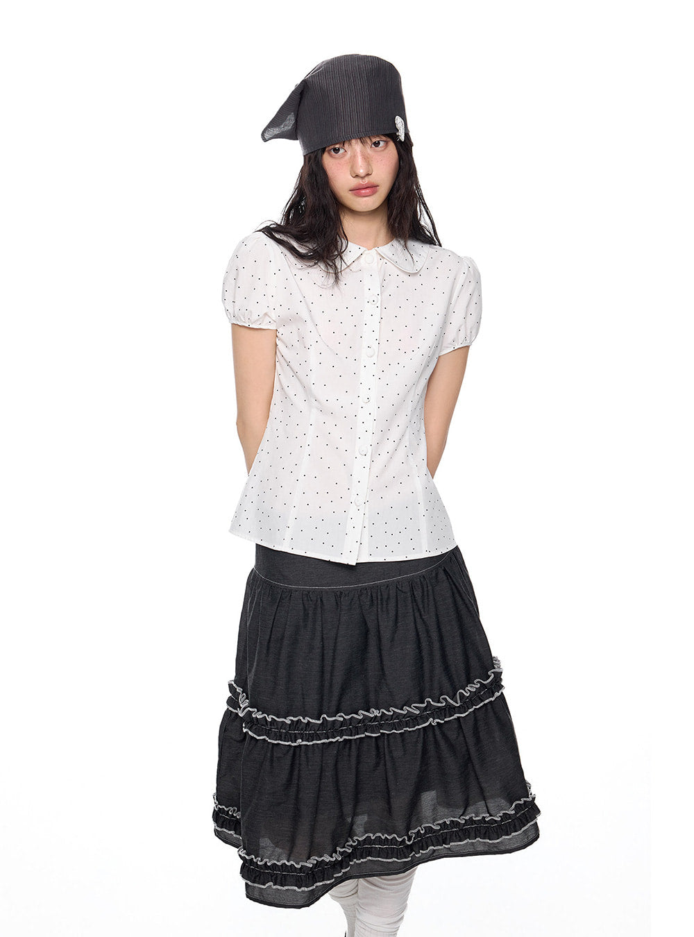 Tiny Dot Doll Collar Shirt Top