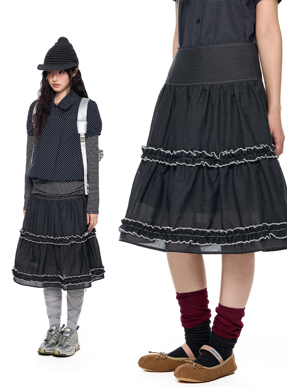 Soot Ruffle Drift Skirt (2color)