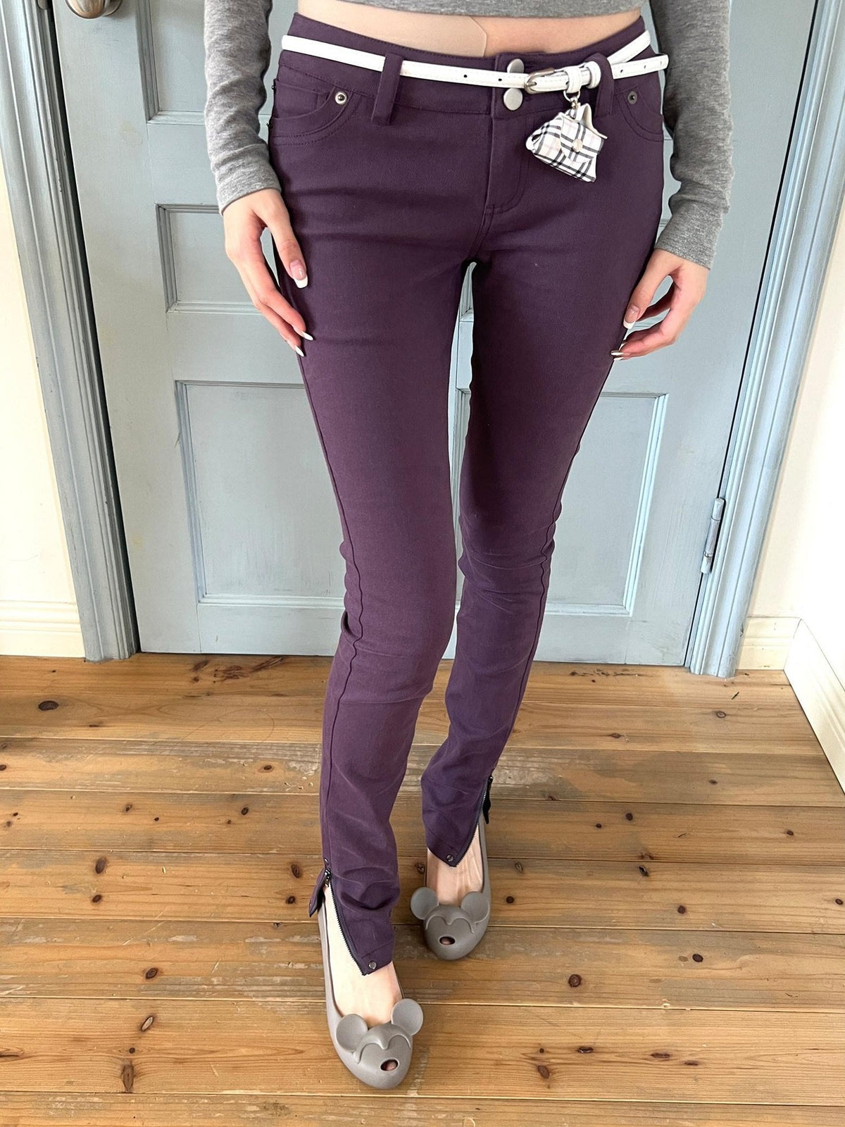High Stretch Printed Cotton Low Waist Slim Button Fly Straight Pants