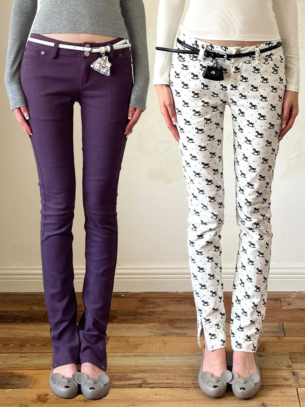 High Stretch Printed Cotton Low Waist Slim Button Fly Straight Pants
