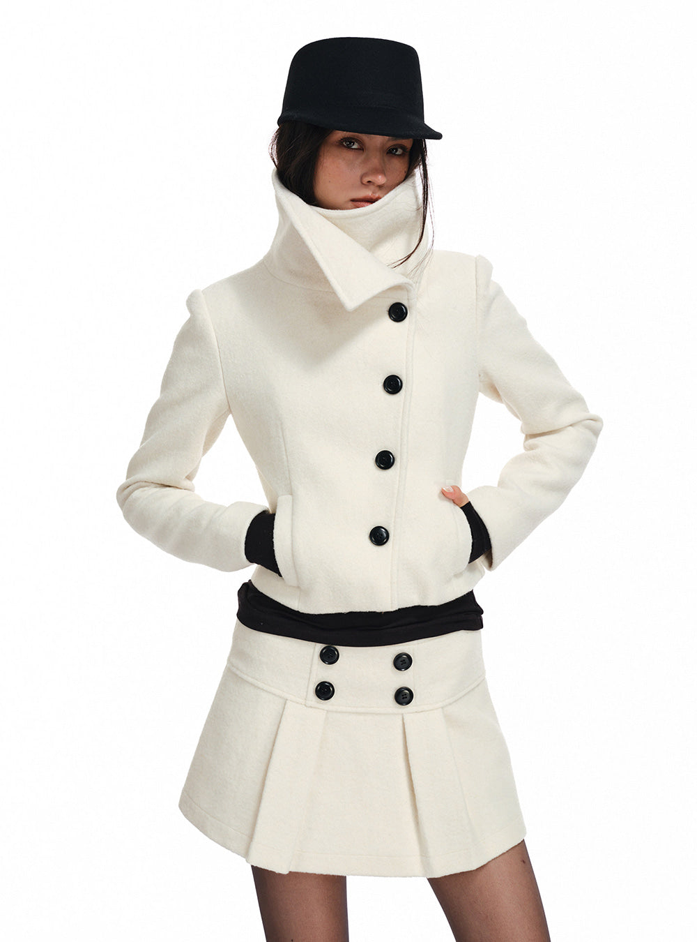 High Neck Button Jacket & Skirt (2color)