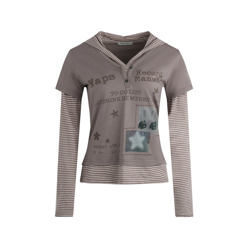 Lazy Record Layered Hoodie Top (2color)