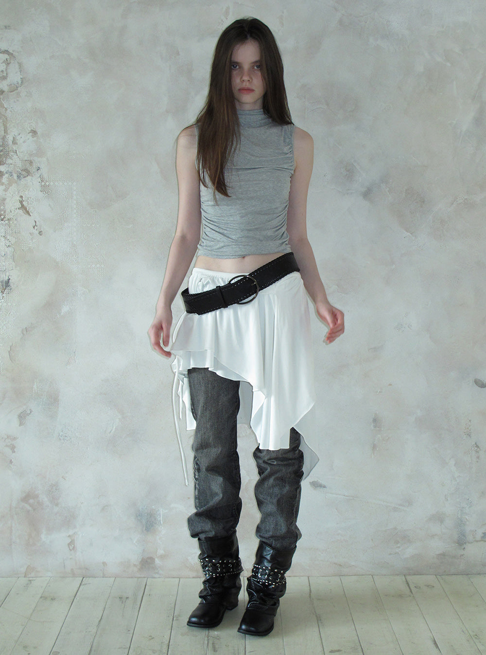 Square-Toe Rebel Stacked Leather Boots