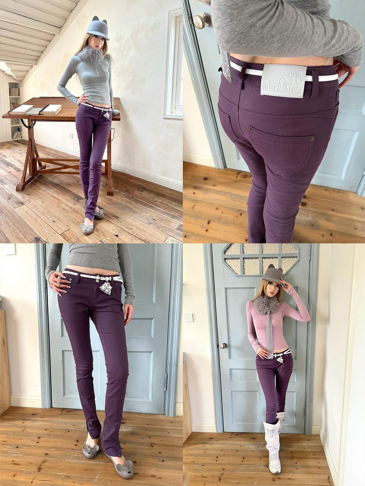 High Stretch Printed Cotton Low Waist Slim Button Fly Straight Pants