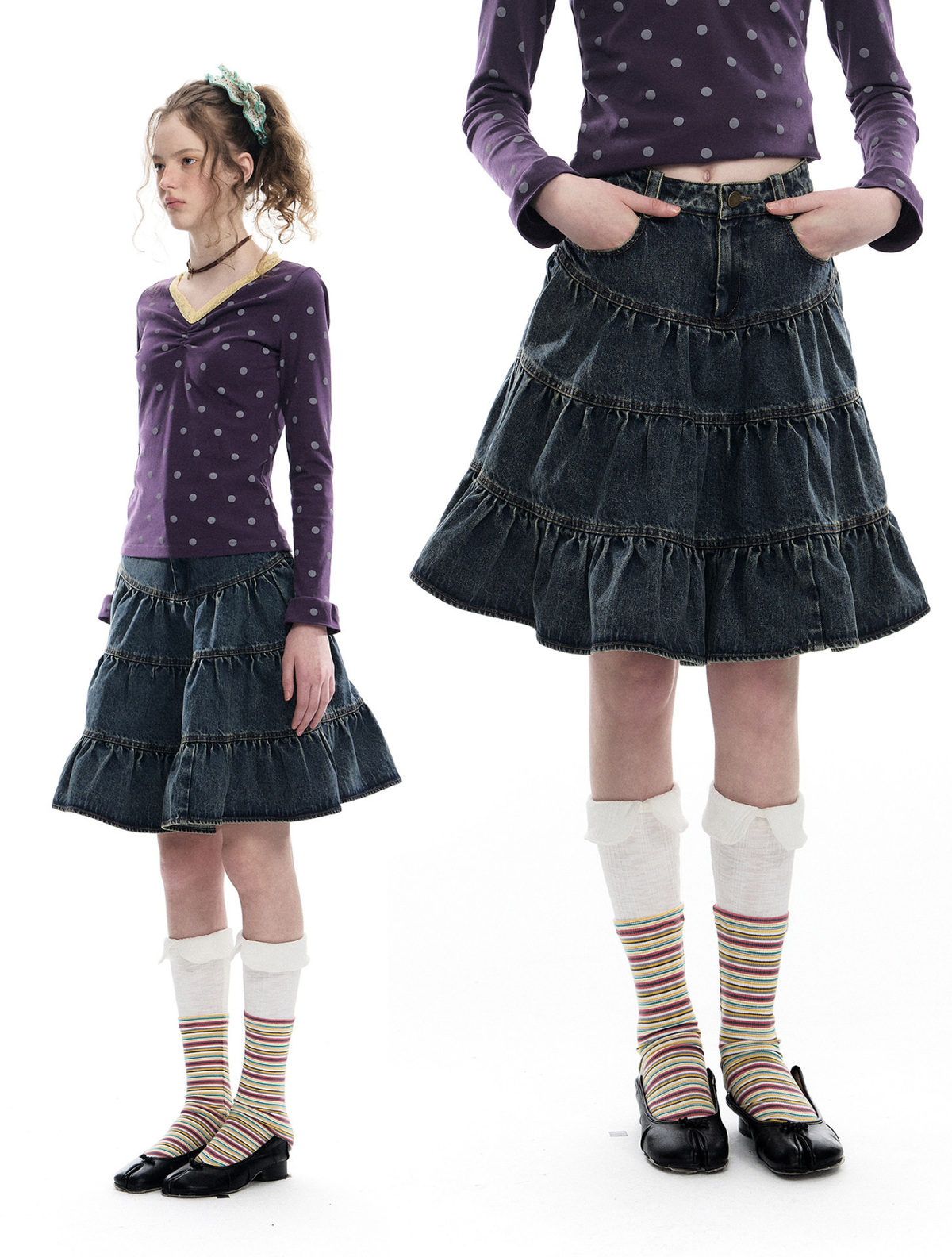 Romance Nanci Vintage Washed Denim Tiered Skirt