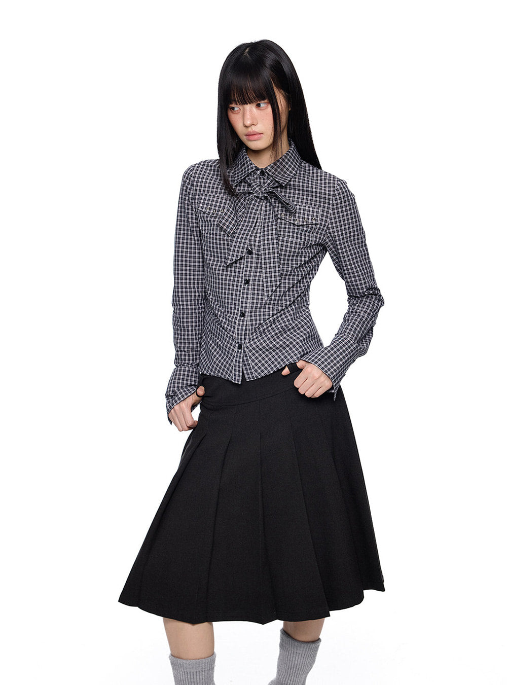 Contour Check Ribbon Shirt (2color)