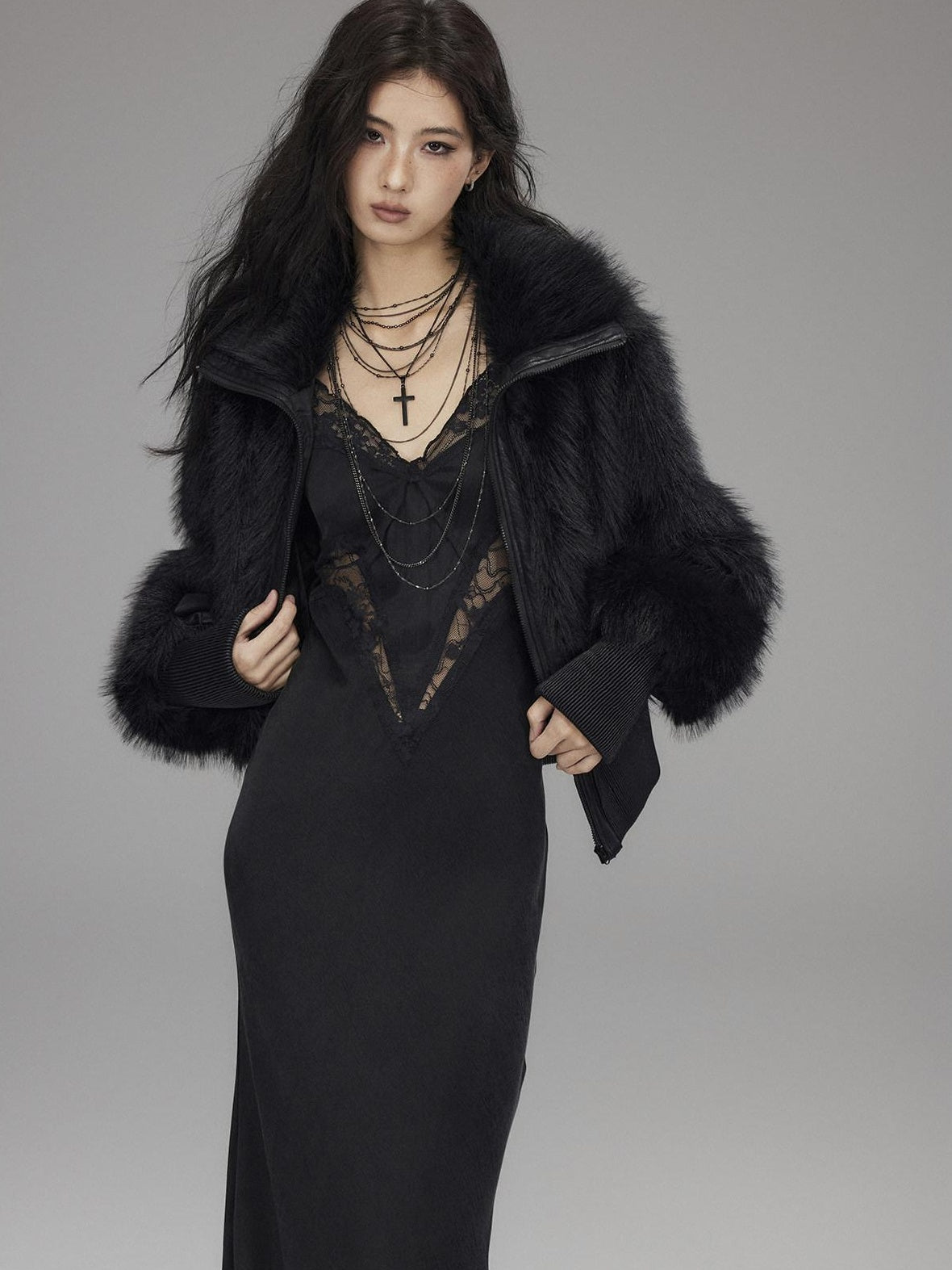 Warm Thick Black Sexy Slim Fit Spandex Zipper Lapel Women Cropped Jackets