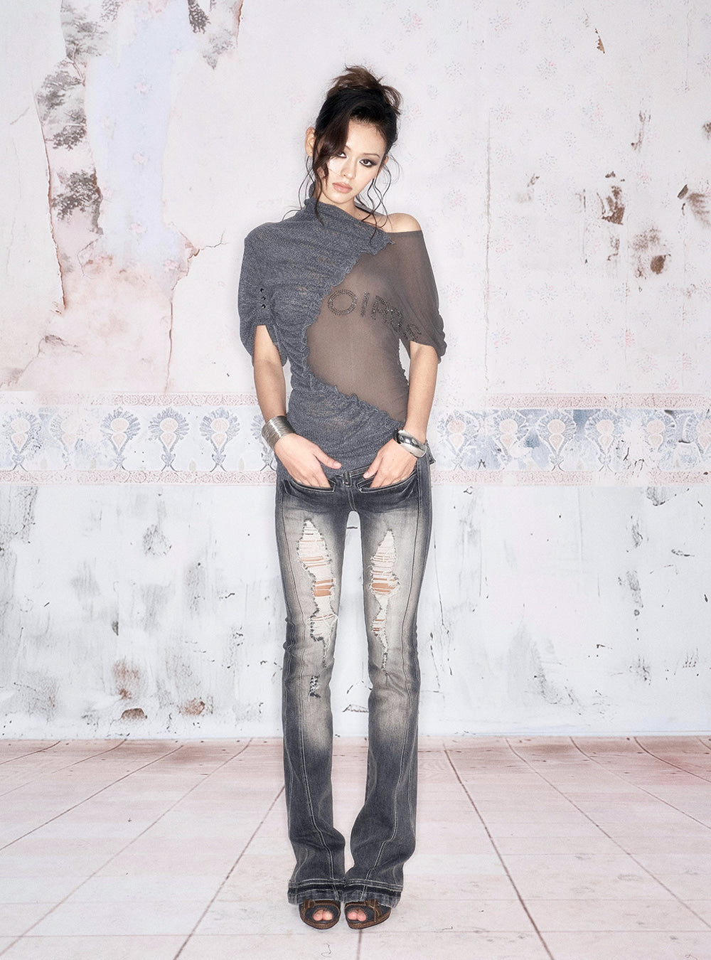 Twist Veil Shirring Top (3color)