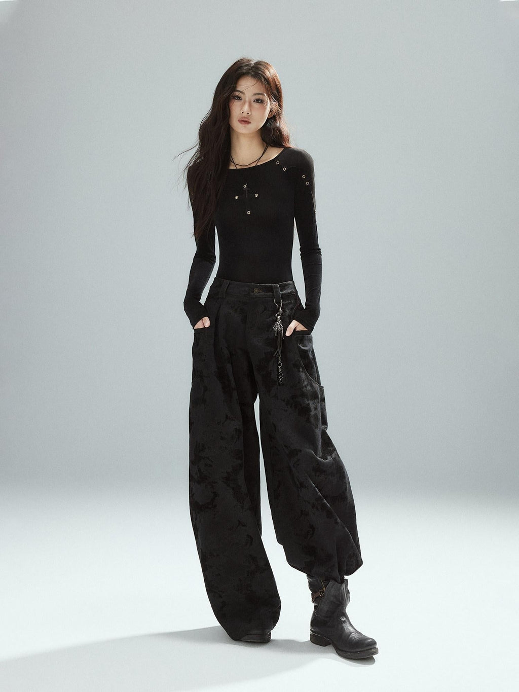 Slim Fit Patchwork Casual Crewneck Black Stretch Young Women Long Sleeve T-Shirts