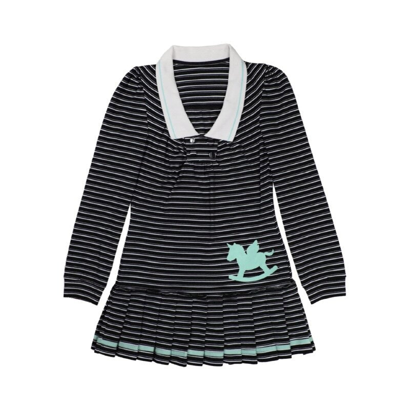 Cute Bubble Sleeve Doll Collar Pleated Casual Striped Mint Pink Mini Dresses