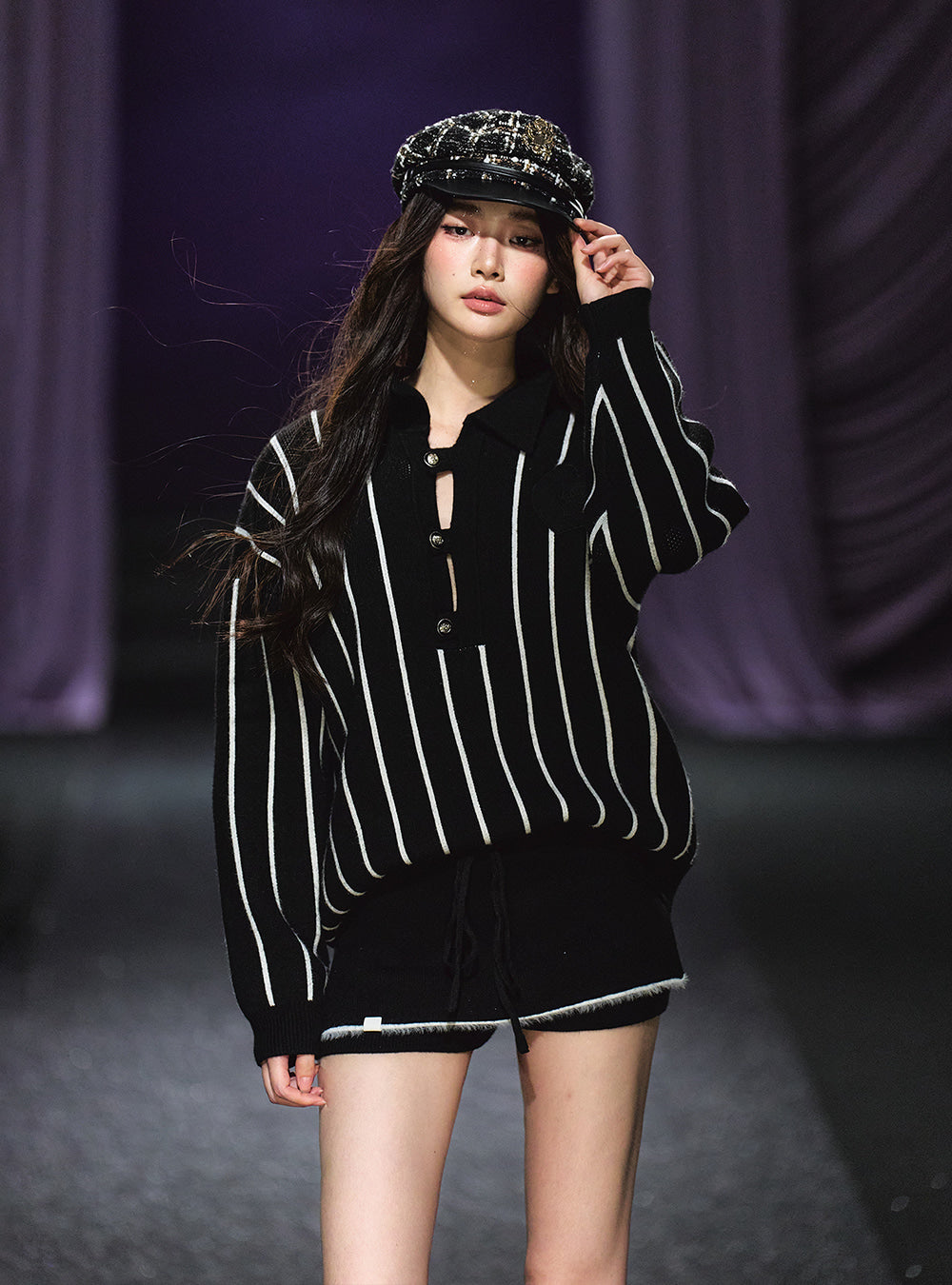Striped Knit Pullover & Shorts Set Up (2color)
