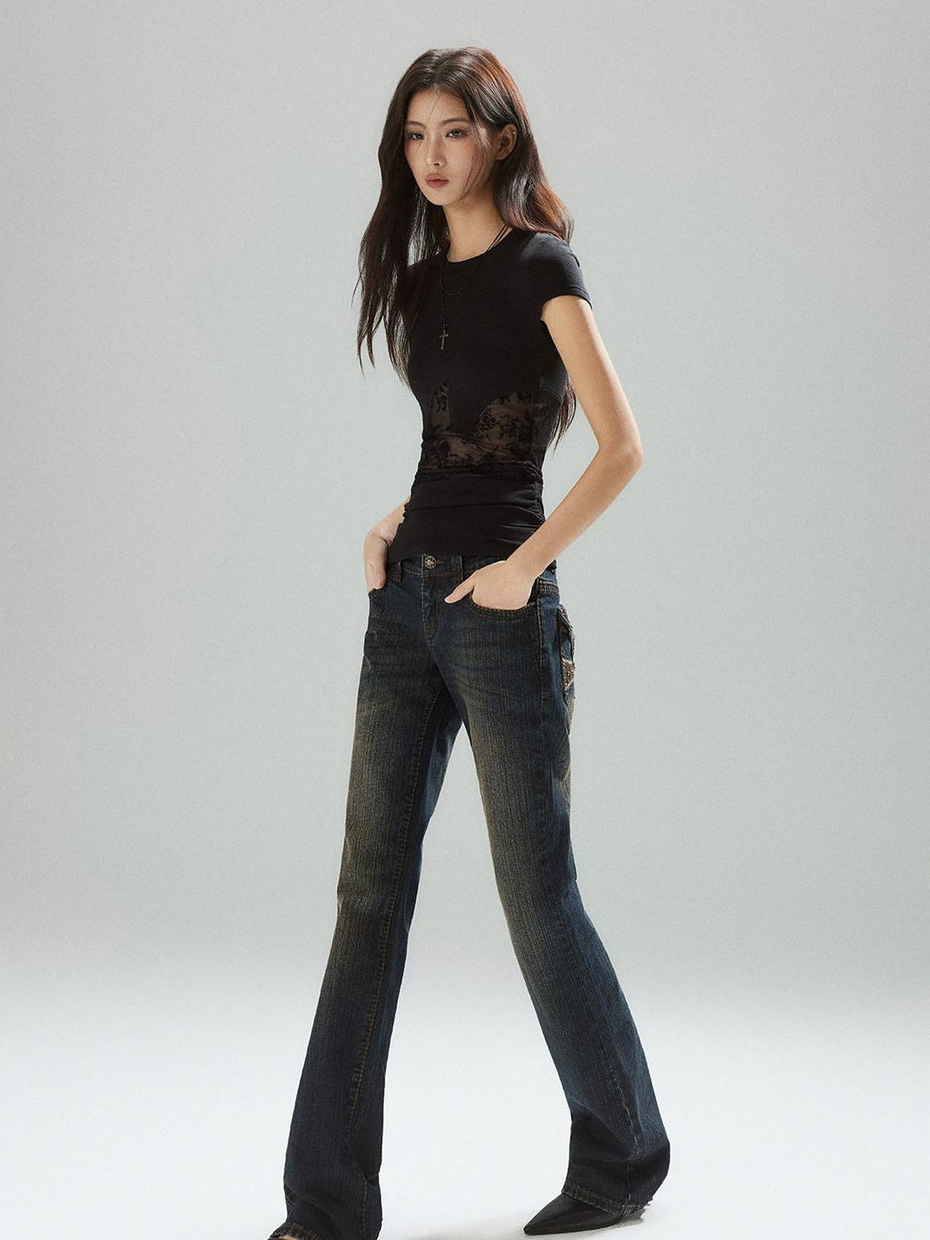 Lyocell Slim Street Patchwork For Women Round Neck Short Sleeve T-Shirts