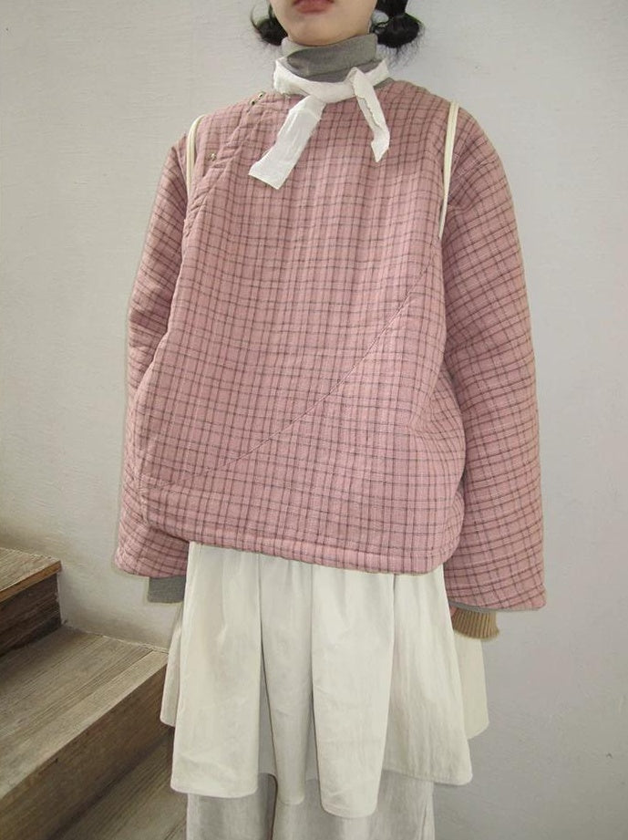 3months | PINK PLAID COTTON JACKET【ID:TN00034】