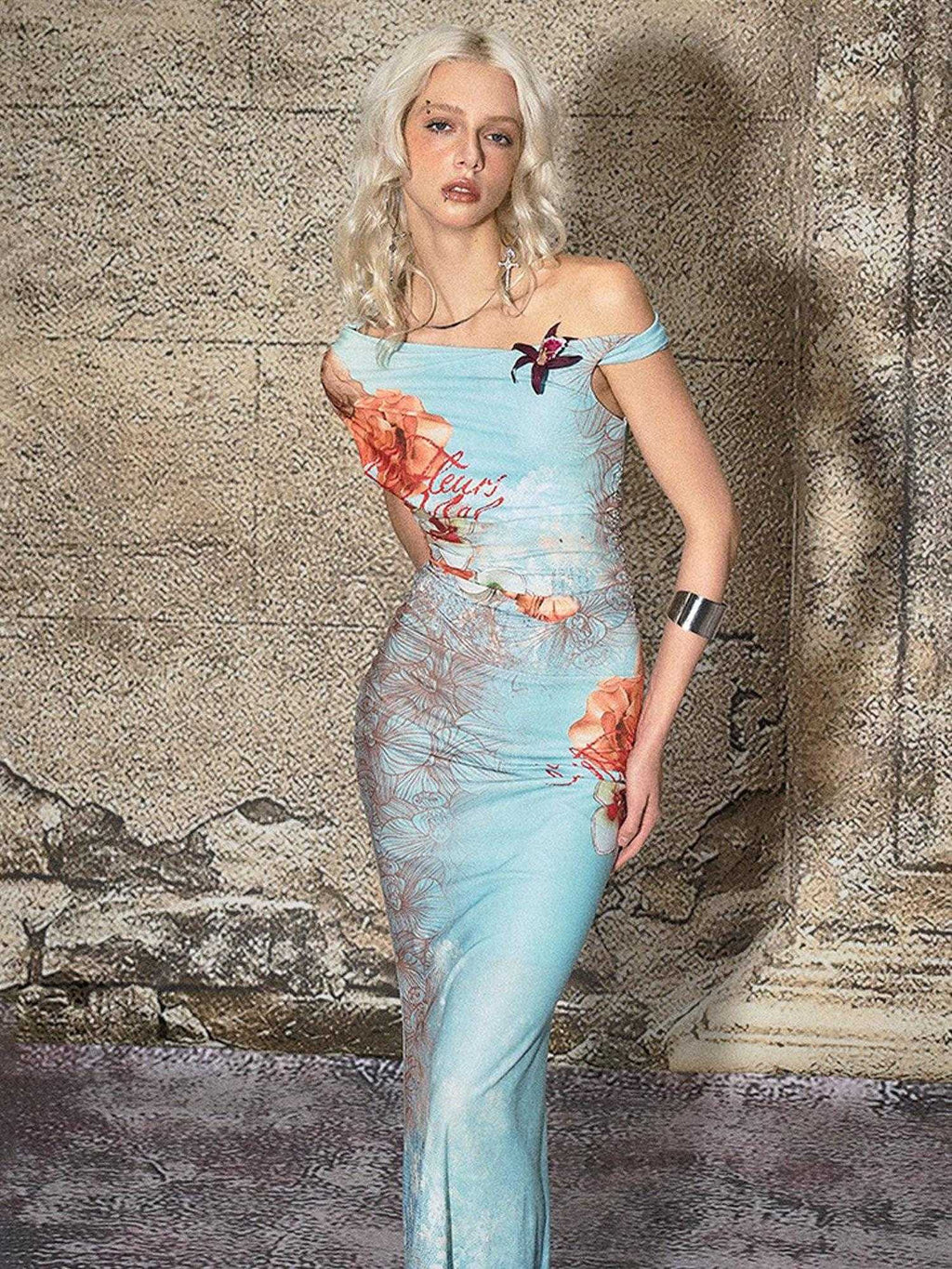 Elegant High Waist One Shoulder Mermaid Stretch Polyester Vacation Maxi Dresses