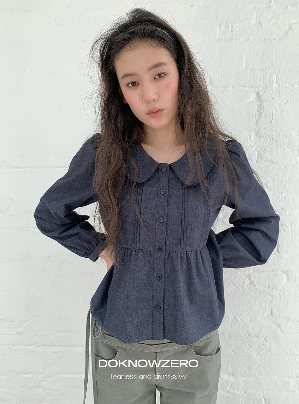 Doll Collar Pintuck Shirt